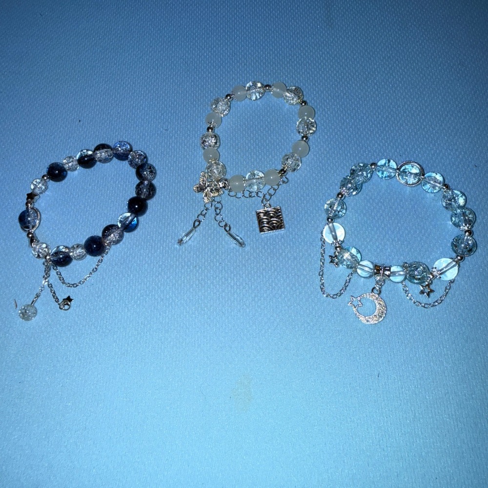 Beaded Bracelet Set NEW Celestial Butterfly Dainty 3pc Blue